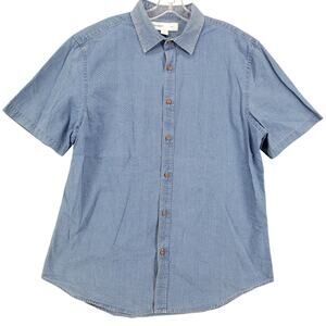 Old Navy Blue Shirt Preppy Slim Dotted Classic Short Sleeve Button Up Men Size L